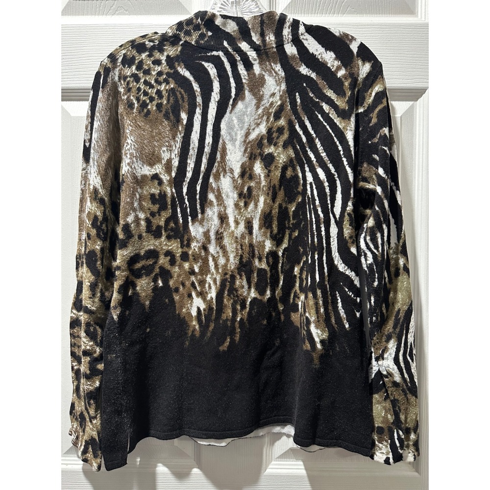 Sharon Young Animal Print Mock Neck Sweater Rhinestone Leopard Zebra M - Picture 6 of 11